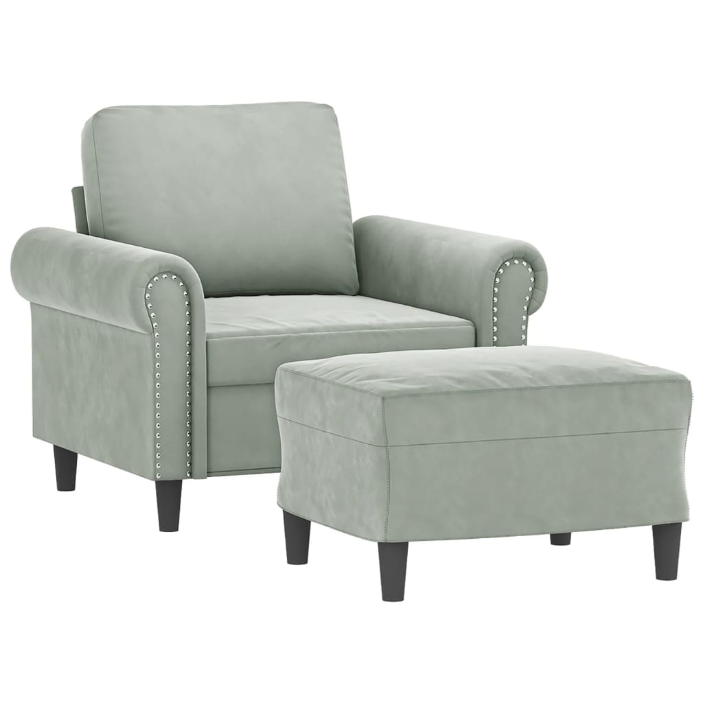 Fauteuil met voetenbank 60 cm fluweel lichtgrijs is nu te koop bij PeponiXL, paradijselijk wonen!