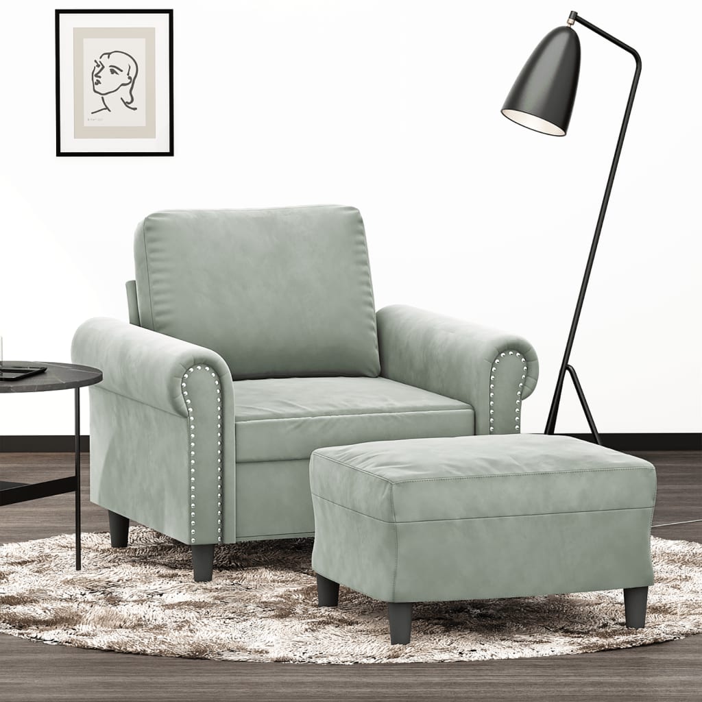 Fauteuil met voetenbank 60 cm fluweel lichtgrijs is nu te koop bij PeponiXL, paradijselijk wonen!