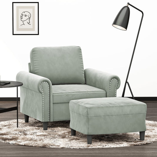 Fauteuil met voetenbank 60 cm fluweel lichtgrijs is nu te koop bij PeponiXL, paradijselijk wonen!