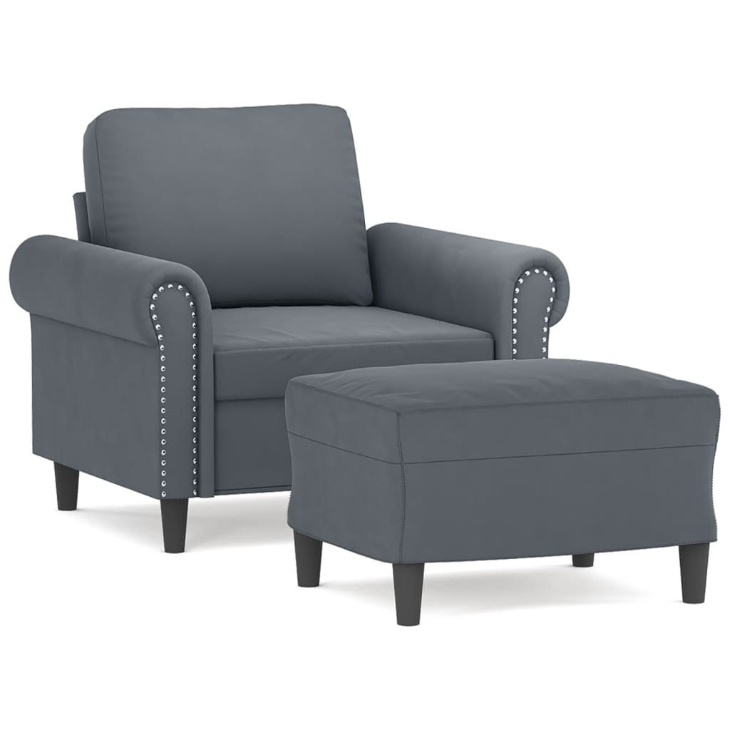 Fauteuil met voetenbank 60 cm fluweel donkergrijs is nu te koop bij PeponiXL, paradijselijk wonen!