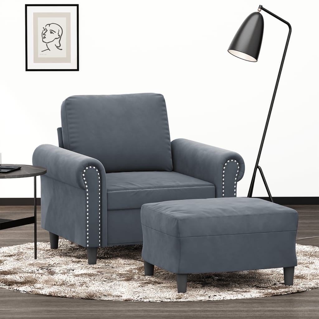 Fauteuil met voetenbank 60 cm fluweel donkergrijs is nu te koop bij PeponiXL, paradijselijk wonen!