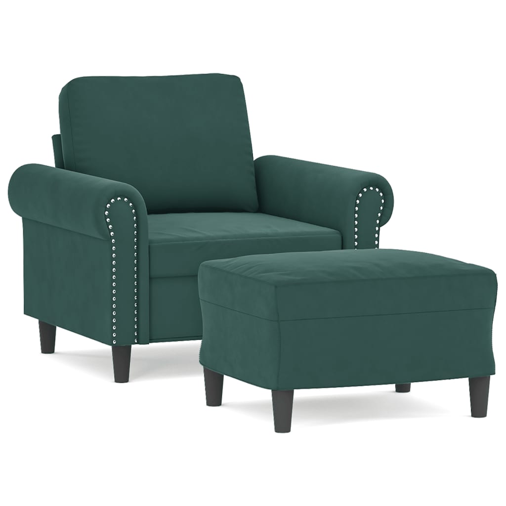 Fauteuil met voetenbank 60 cm fluweel donkergroen is nu te koop bij PeponiXL, paradijselijk wonen!