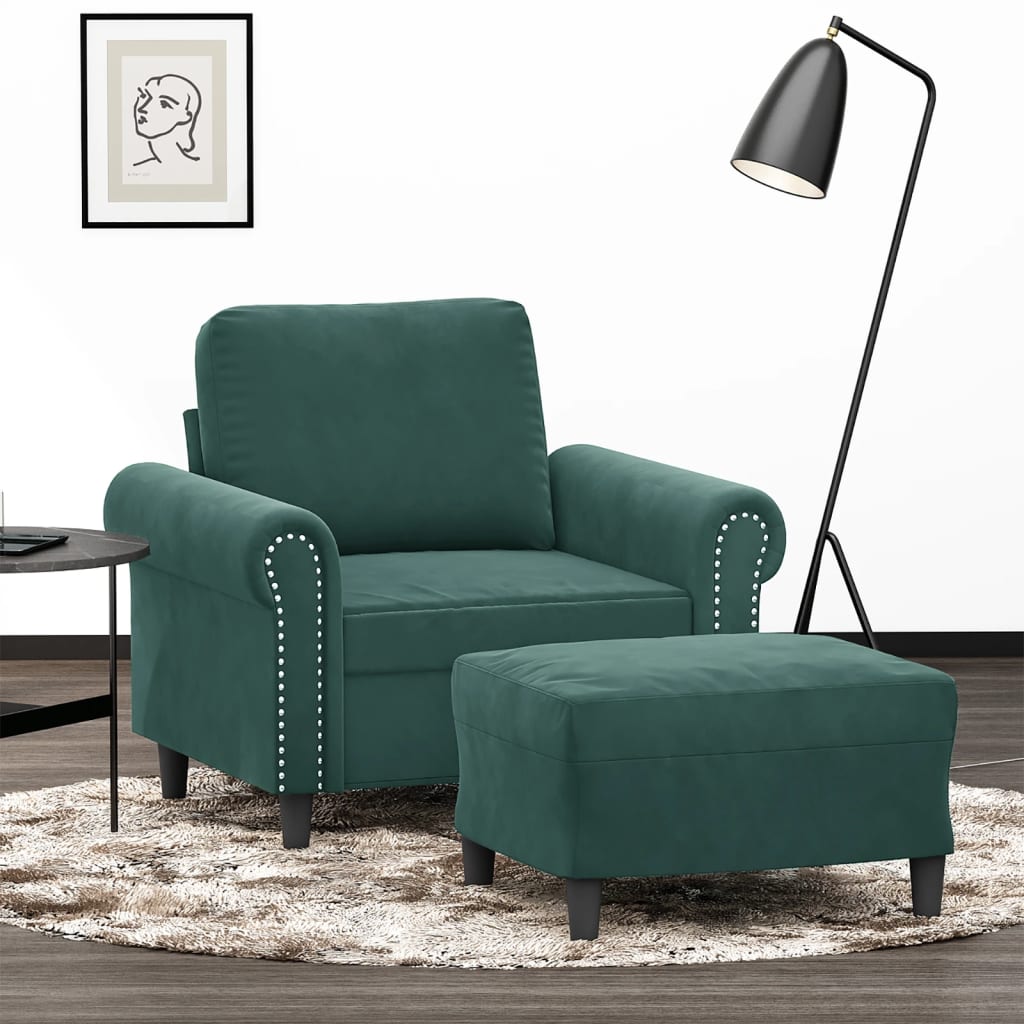 Fauteuil met voetenbank 60 cm fluweel donkergroen is nu te koop bij PeponiXL, paradijselijk wonen!