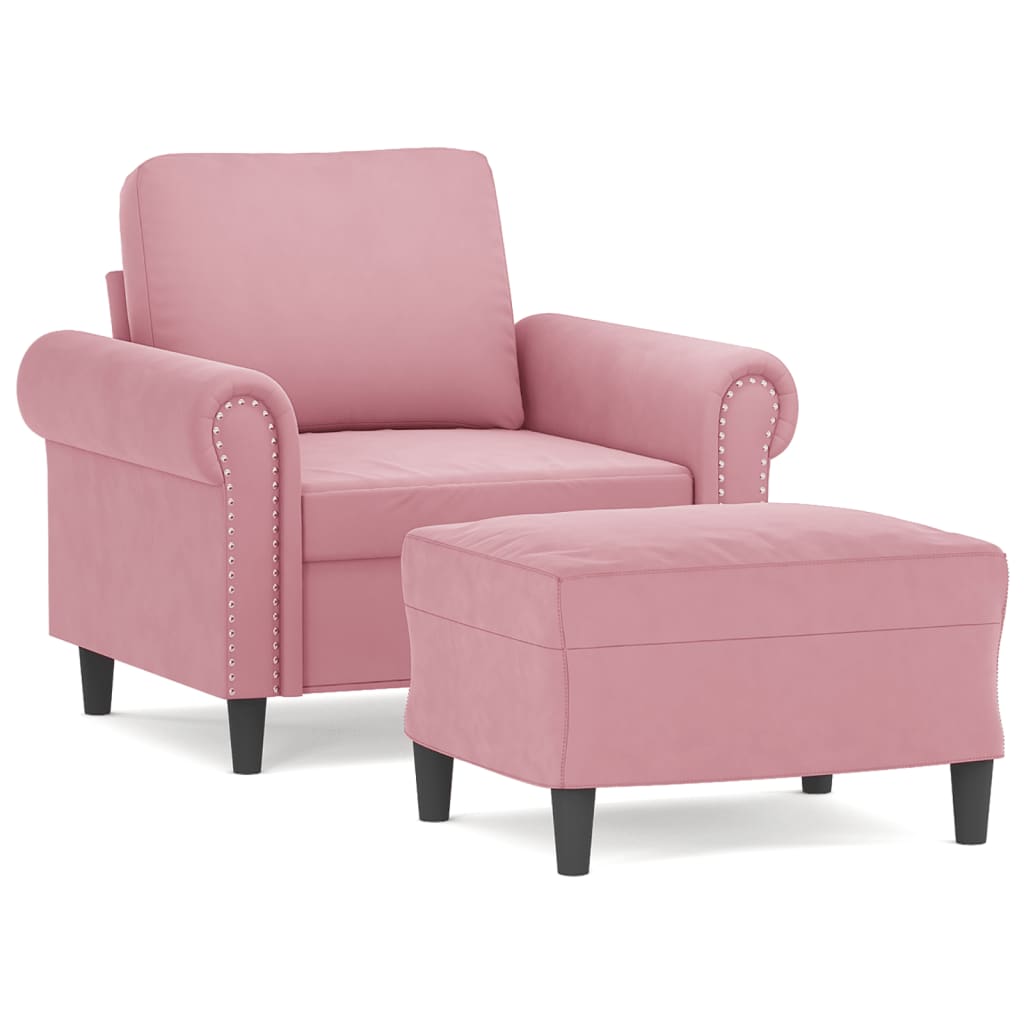 Fauteuil met voetenbank 60 cm fluweel roze is nu te koop bij PeponiXL, paradijselijk wonen!