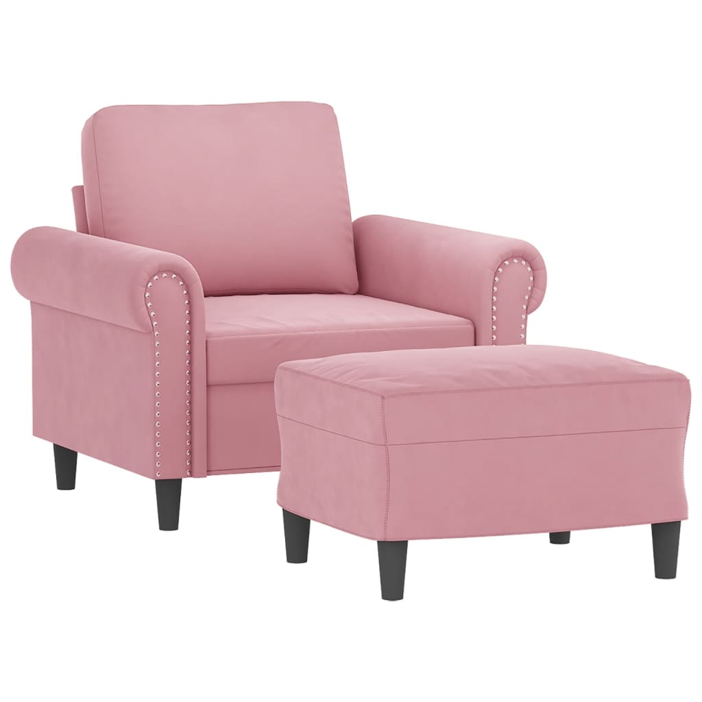 Fauteuil met voetenbank 60 cm fluweel roze is nu te koop bij PeponiXL, paradijselijk wonen!