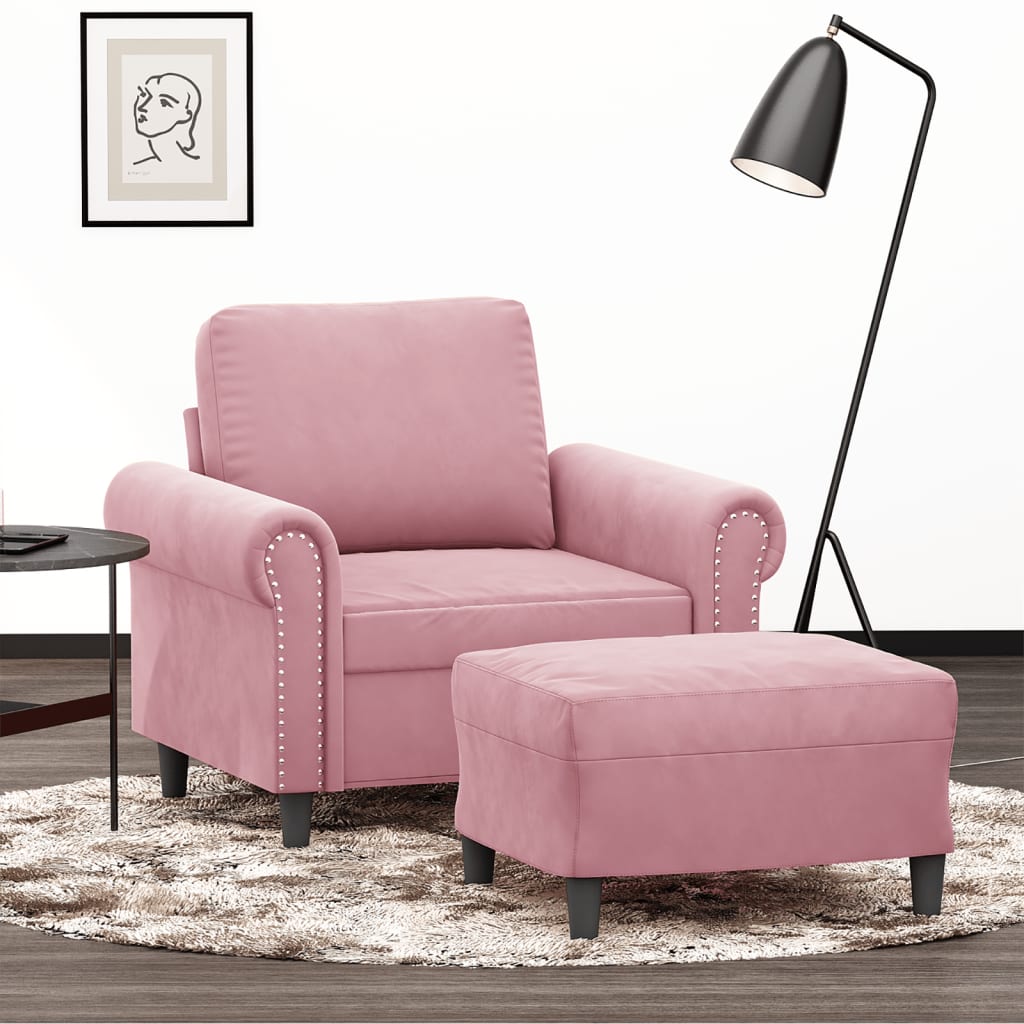 Fauteuil met voetenbank 60 cm fluweel roze is nu te koop bij PeponiXL, paradijselijk wonen!