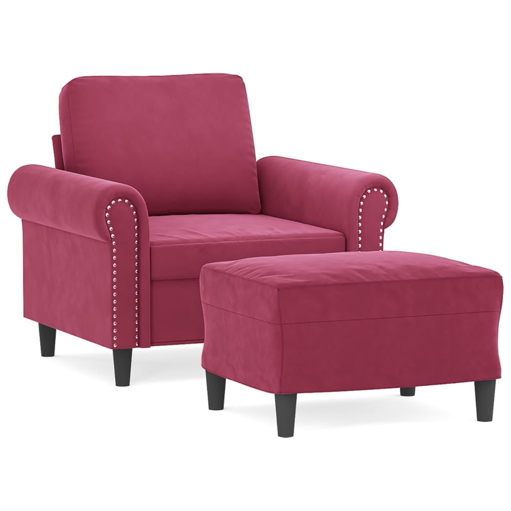 Fauteuil met voetenbank 60 cm fluweel wijnrood is nu te koop bij PeponiXL, paradijselijk wonen!