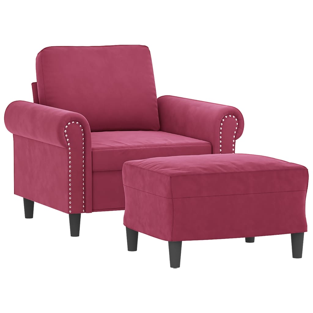 Fauteuil met voetenbank 60 cm fluweel wijnrood is nu te koop bij PeponiXL, paradijselijk wonen!