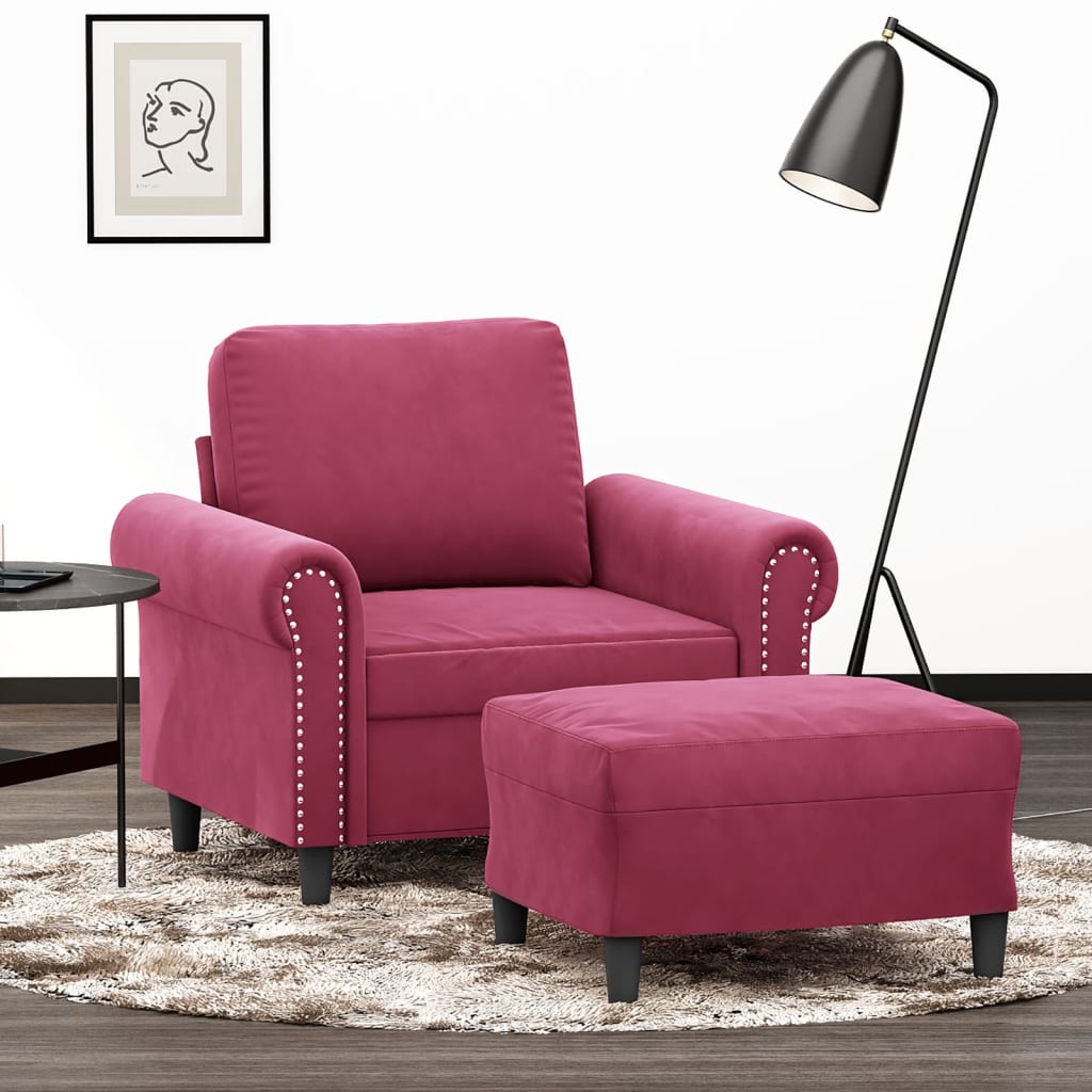 Fauteuil met voetenbank 60 cm fluweel wijnrood is nu te koop bij PeponiXL, paradijselijk wonen!