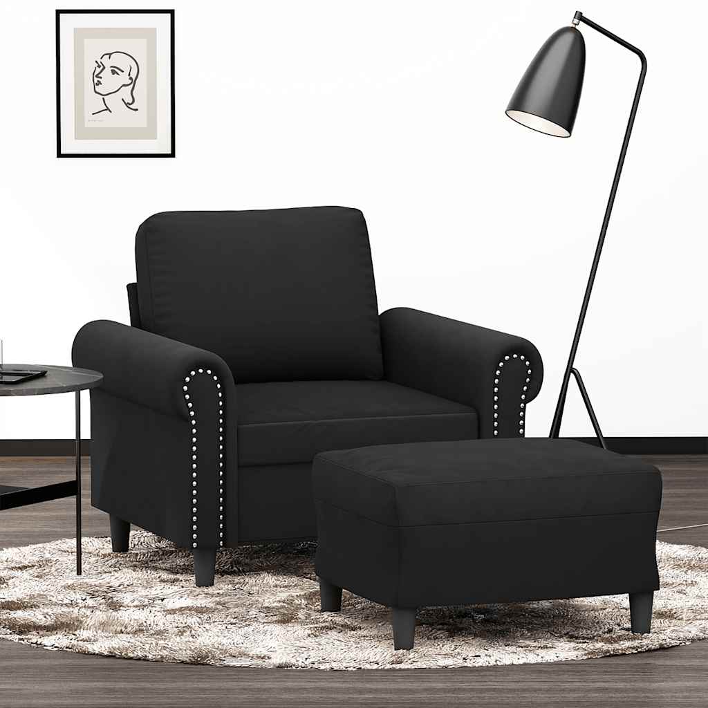 Fauteuil met voetenbank 60 cm fluweel zwart is nu te koop bij PeponiXL, paradijselijk wonen!