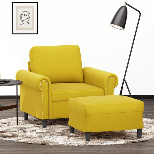 Fauteuil met voetenbank 60 cm fluweel geel is nu te koop bij PeponiXL, paradijselijk wonen!