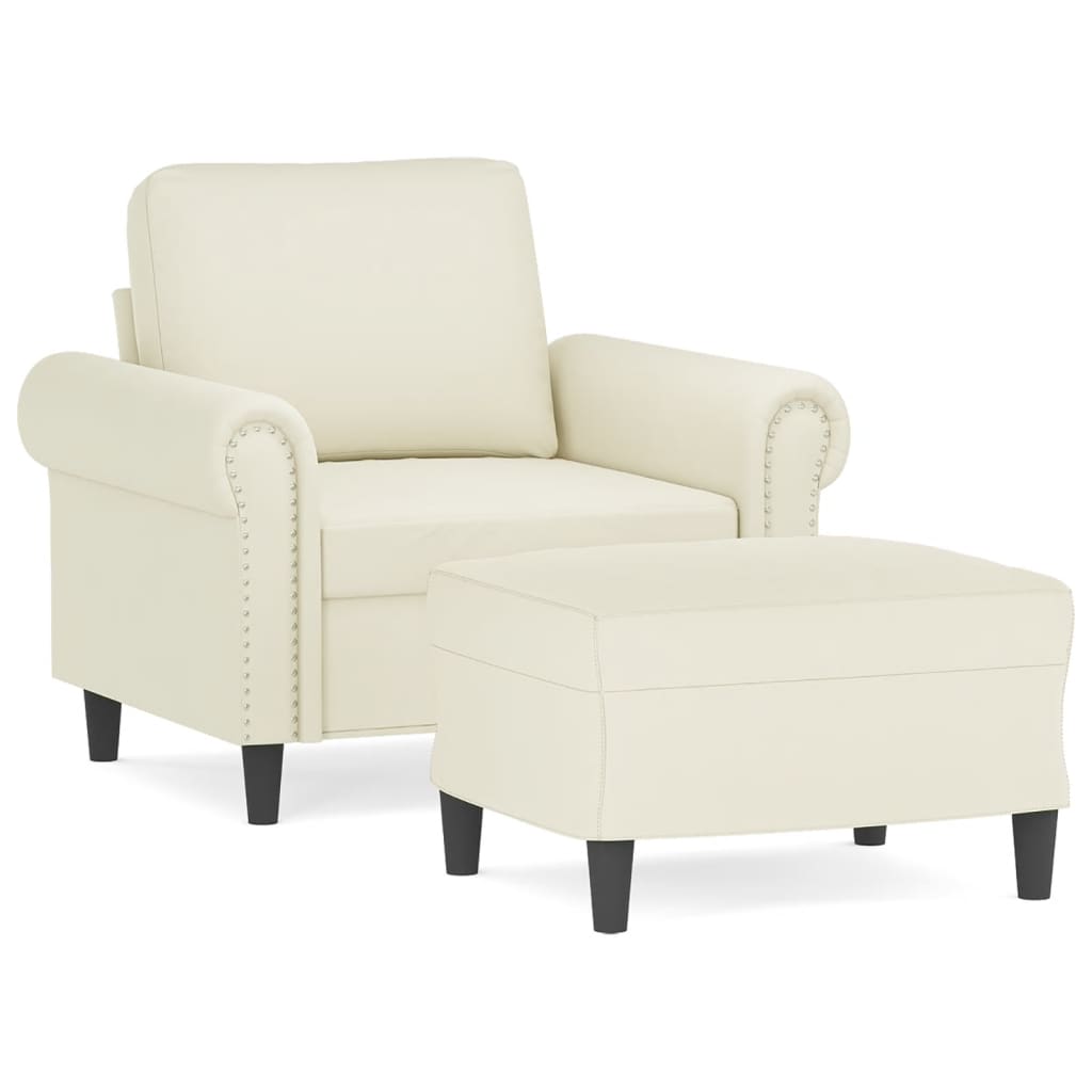 Fauteuil met voetenbank 60 cm fluweel crèmekleurig is nu te koop bij PeponiXL, paradijselijk wonen!