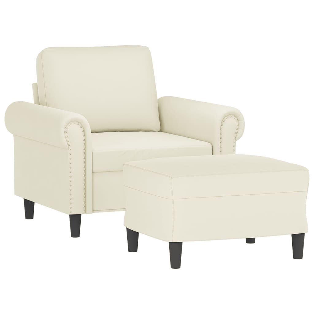 Fauteuil met voetenbank 60 cm fluweel crèmekleurig is nu te koop bij PeponiXL, paradijselijk wonen!