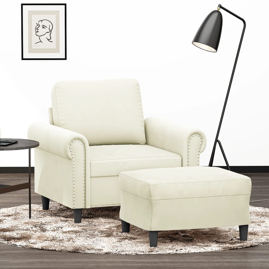 Fauteuil met voetenbank 60 cm fluweel crèmekleurig is nu te koop bij PeponiXL, paradijselijk wonen!