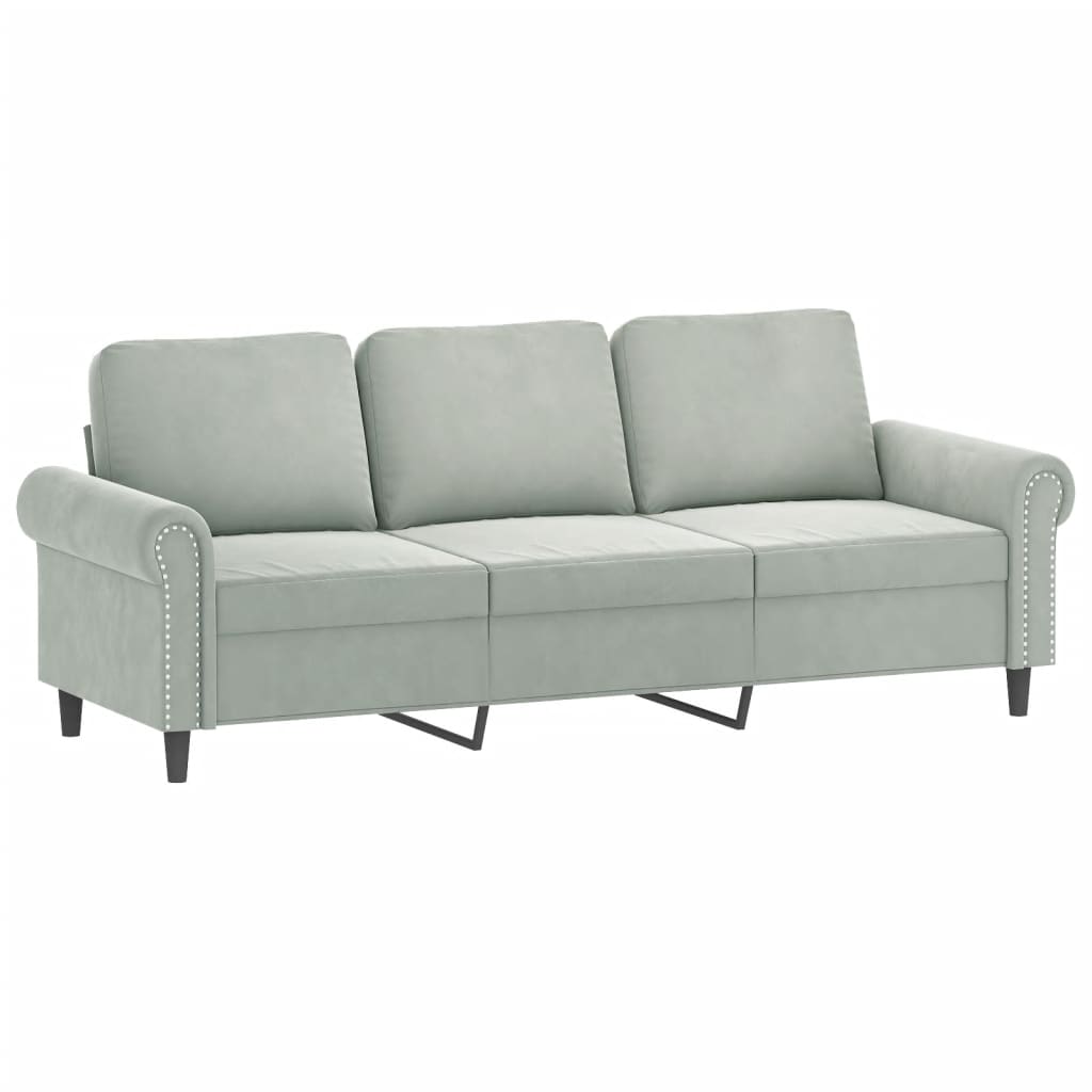 Driezitsbank met voetenbank 180 cm fluweel lichtgrijs is nu te koop bij PeponiXL, paradijselijk wonen!