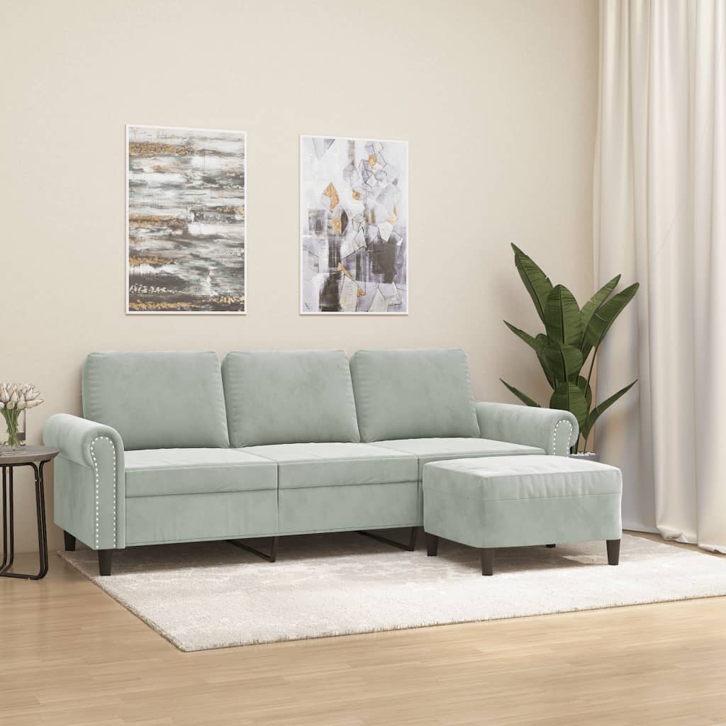 Driezitsbank met voetenbank 180 cm fluweel lichtgrijs is nu te koop bij PeponiXL, paradijselijk wonen!