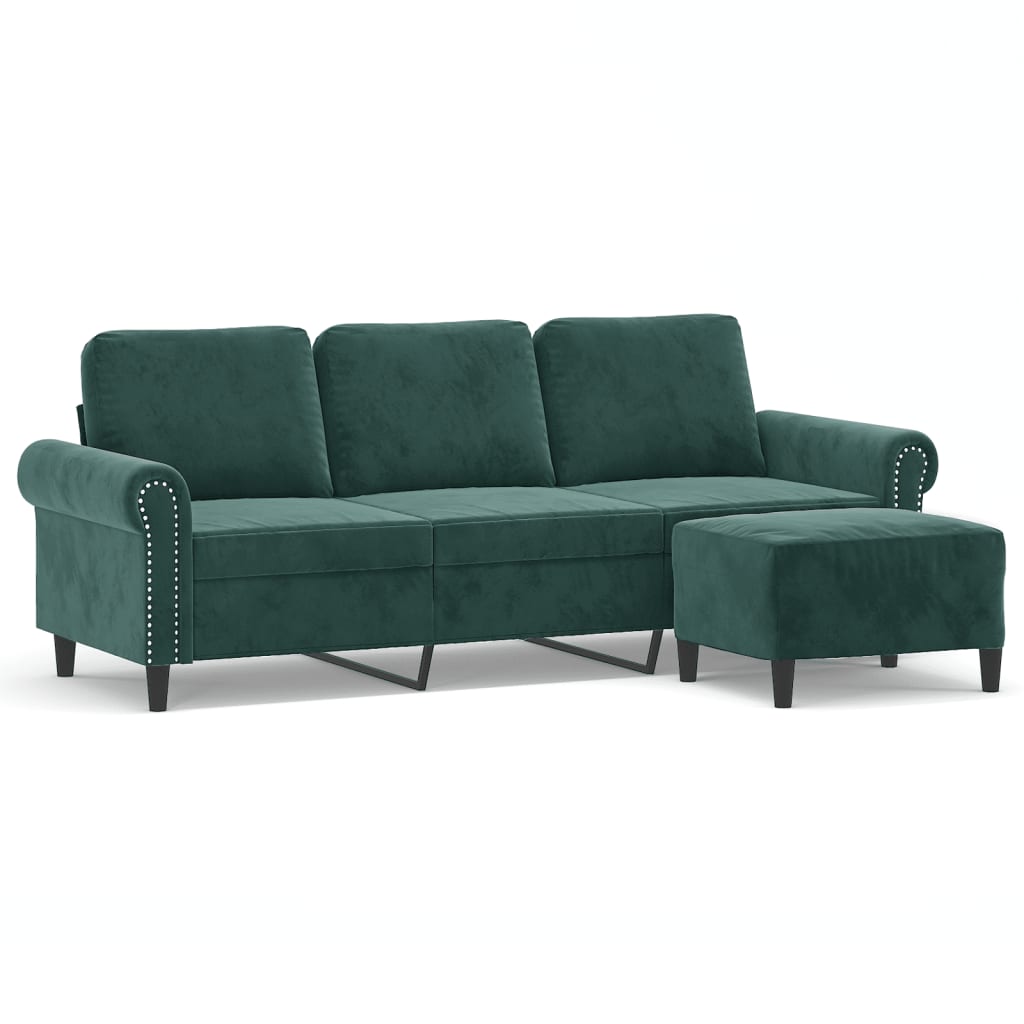 Driezitsbank met voetenbank 180 cm fluweel donkergroen is nu te koop bij PeponiXL, paradijselijk wonen!