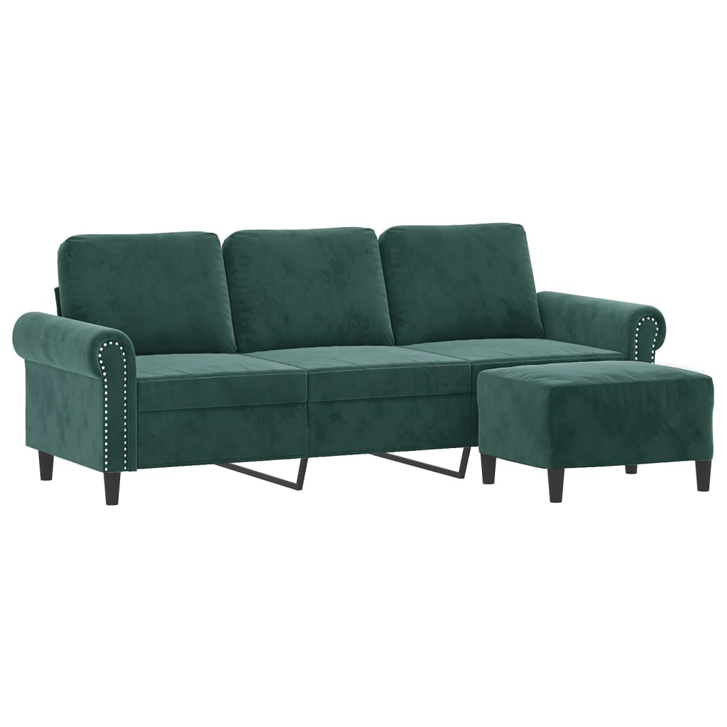 Driezitsbank met voetenbank 180 cm fluweel donkergroen is nu te koop bij PeponiXL, paradijselijk wonen!