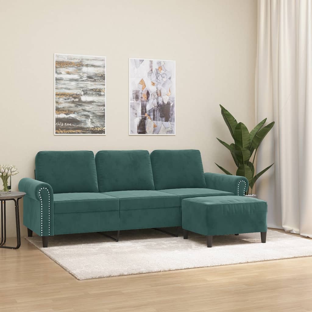Driezitsbank met voetenbank 180 cm fluweel donkergroen is nu te koop bij PeponiXL, paradijselijk wonen!
