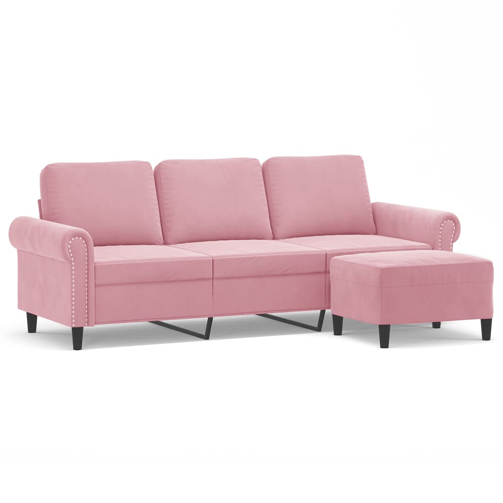 Driezitsbank met voetenbank 180 cm fluweel roze is nu te koop bij PeponiXL, paradijselijk wonen!