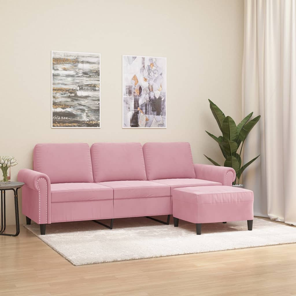 Driezitsbank met voetenbank 180 cm fluweel roze is nu te koop bij PeponiXL, paradijselijk wonen!