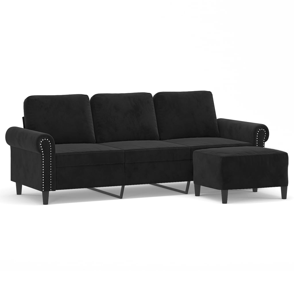 Driezitsbank met voetenbank 180 cm fluweel zwart is nu te koop bij PeponiXL, paradijselijk wonen!