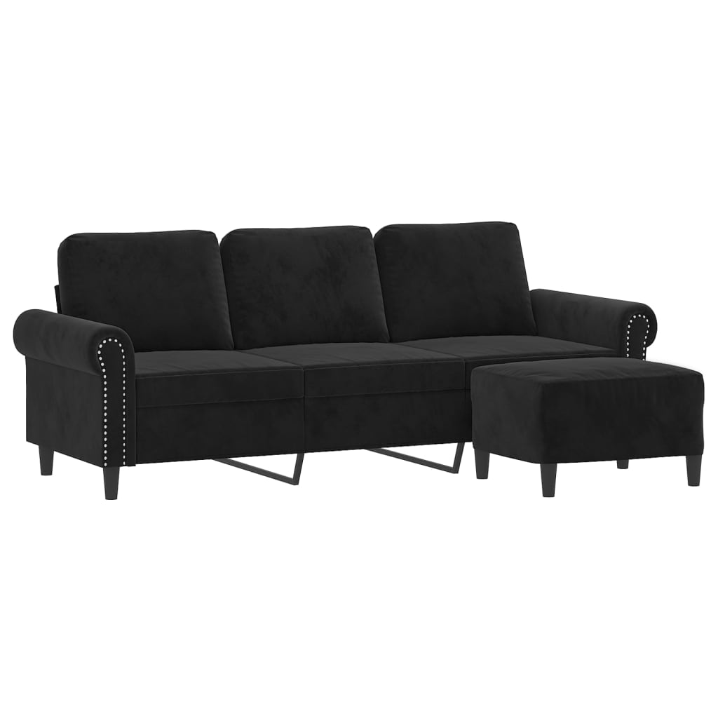 Driezitsbank met voetenbank 180 cm fluweel zwart is nu te koop bij PeponiXL, paradijselijk wonen!