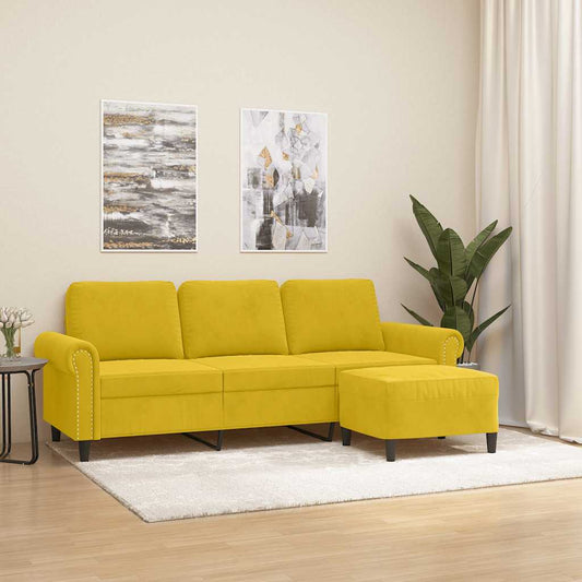 Driezitsbank met voetenbank 180 cm fluweel geel is nu te koop bij PeponiXL, paradijselijk wonen!