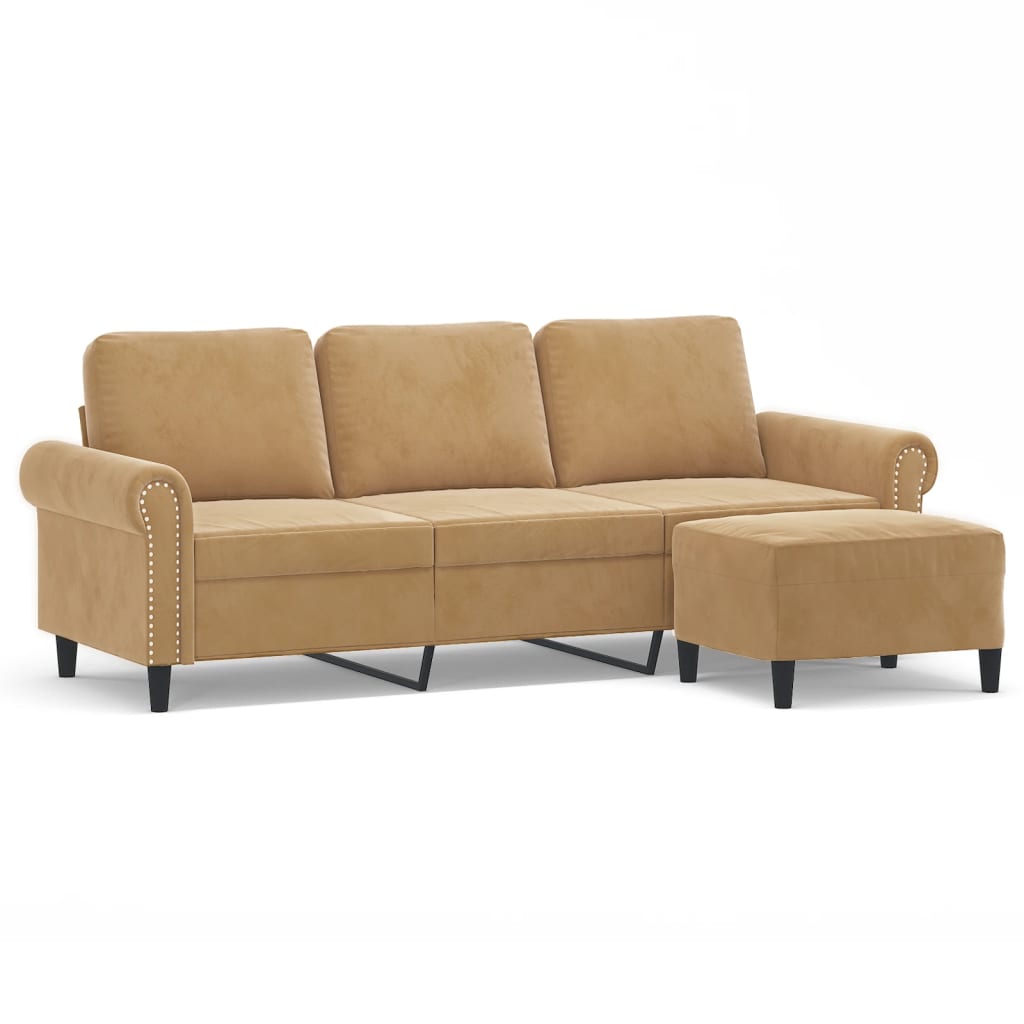 Driezitsbank met voetenbank 180 cm fluweel bruin is nu te koop bij PeponiXL, paradijselijk wonen!