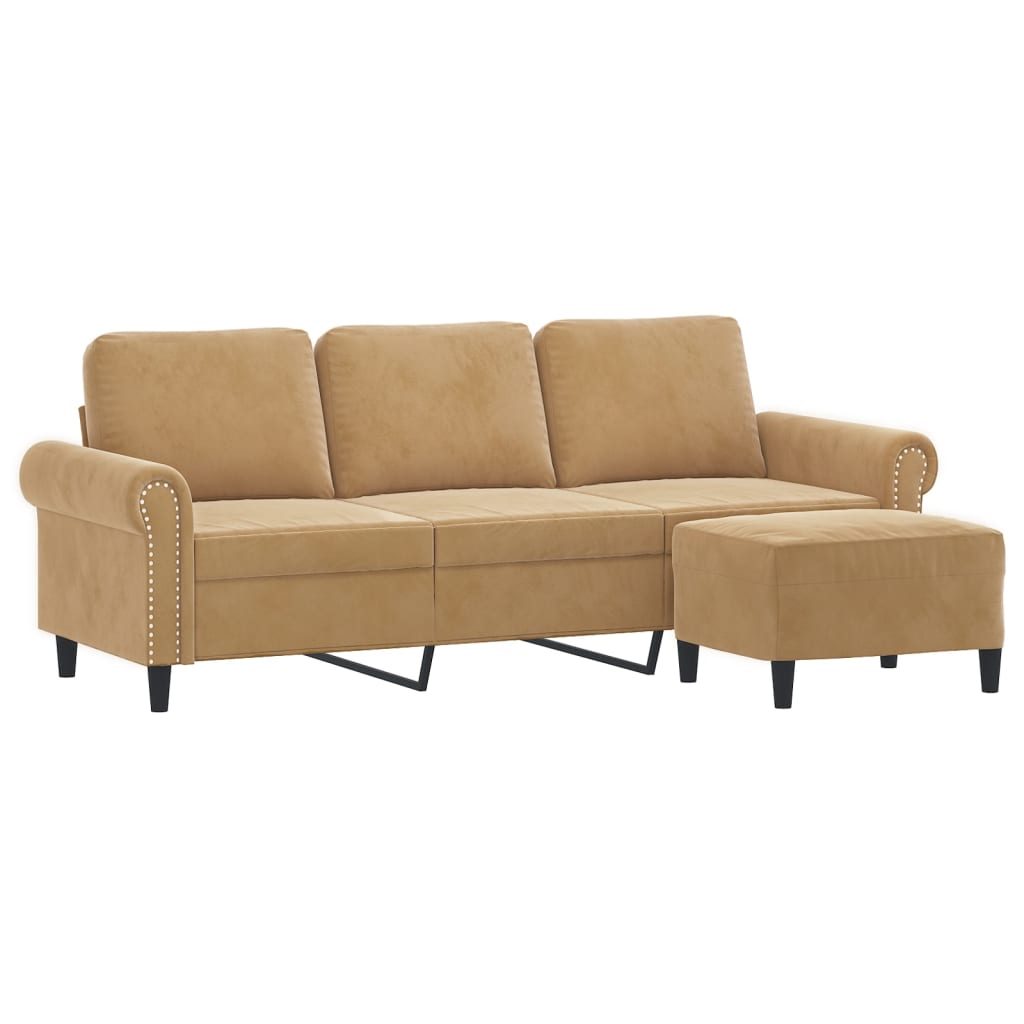 Driezitsbank met voetenbank 180 cm fluweel bruin is nu te koop bij PeponiXL, paradijselijk wonen!