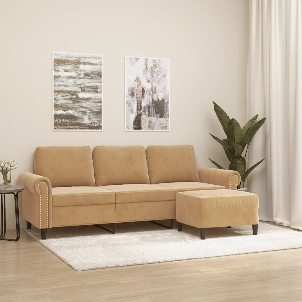 Driezitsbank met voetenbank 180 cm fluweel bruin is nu te koop bij PeponiXL, paradijselijk wonen!