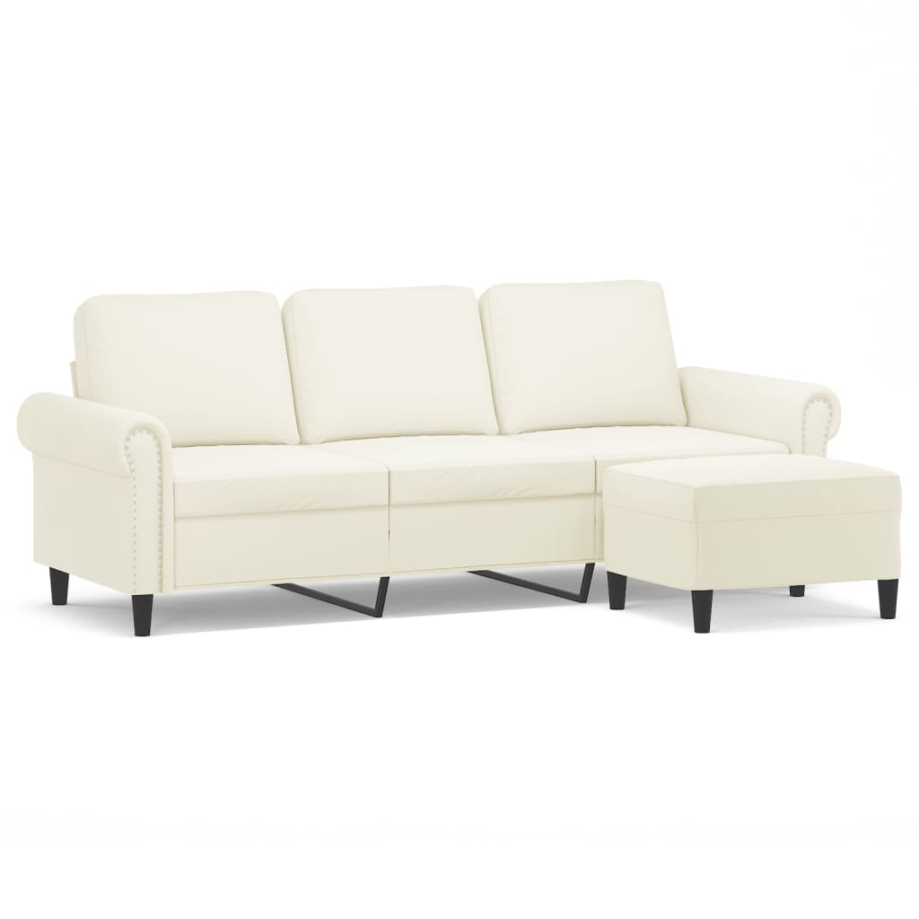 Driezitsbank met voetenbank 180 cm fluweel crèmekleurig is nu te koop bij PeponiXL, paradijselijk wonen!
