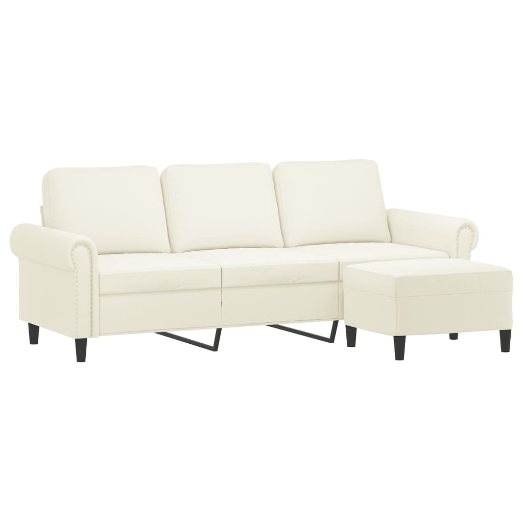 Driezitsbank met voetenbank 180 cm fluweel crèmekleurig is nu te koop bij PeponiXL, paradijselijk wonen!