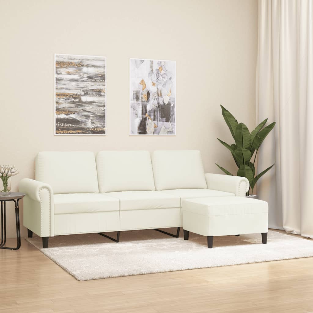 Driezitsbank met voetenbank 180 cm fluweel crèmekleurig is nu te koop bij PeponiXL, paradijselijk wonen!