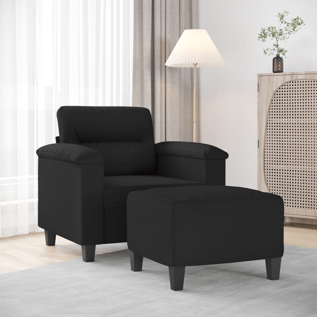 Fauteuil met voetenbank 60 cm microvezelstof zwart is nu te koop bij PeponiXL, paradijselijk wonen!