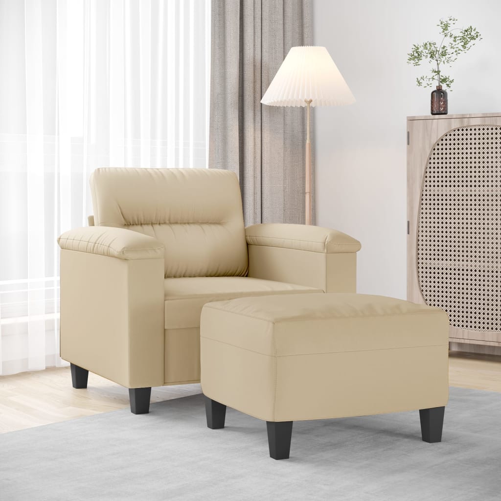 Fauteuil met voetenbank 60 cm microvezelstof crème is nu te koop bij PeponiXL, paradijselijk wonen!