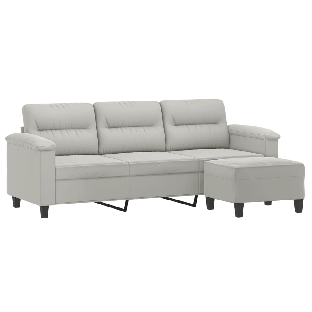 Driezitsbank met voetenbank 180 cm microvezelstof lichtgrijs is nu te koop bij PeponiXL, paradijselijk wonen!