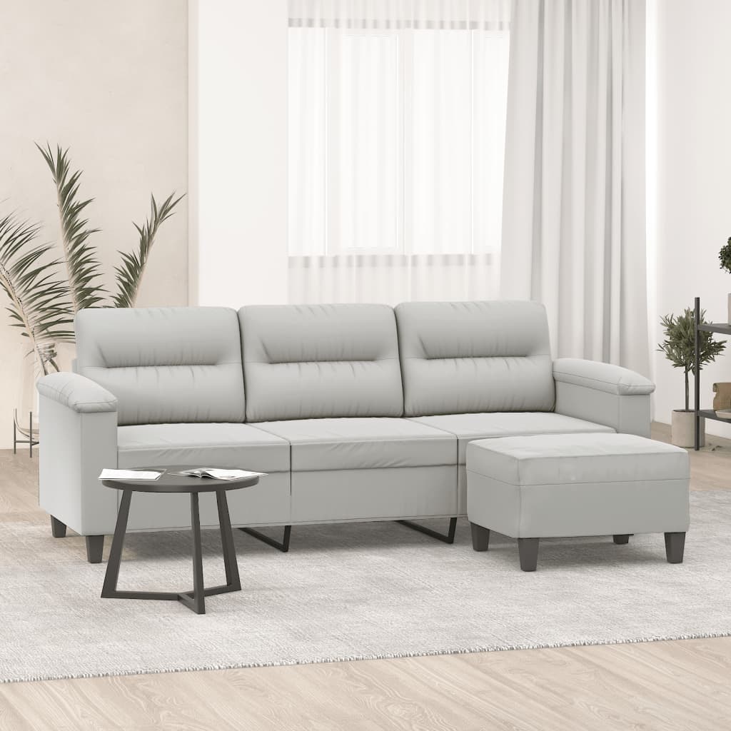 Driezitsbank met voetenbank 180 cm microvezelstof lichtgrijs is nu te koop bij PeponiXL, paradijselijk wonen!