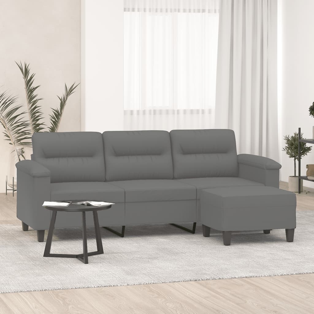 Driezitsbank met voetenbank 180 cm microvezelstof donkergrijs is nu te koop bij PeponiXL, paradijselijk wonen!