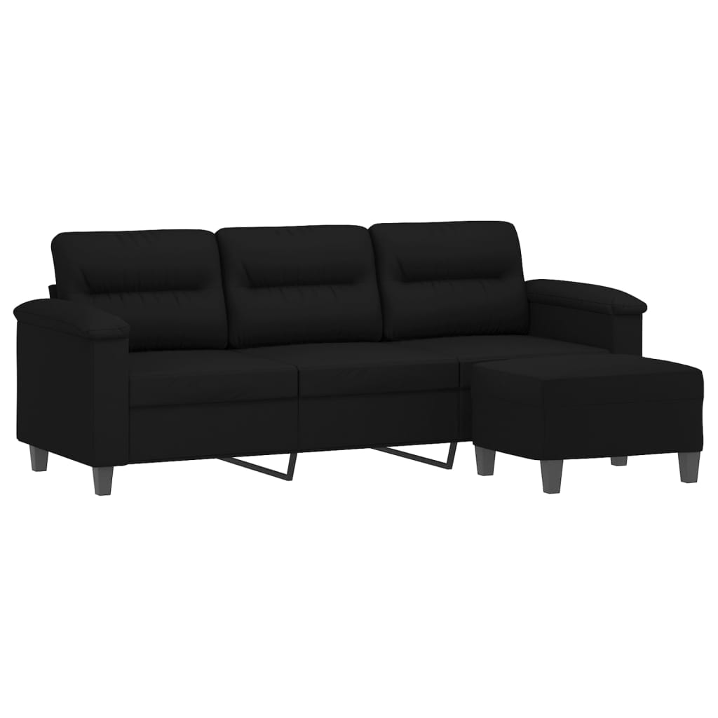 Driezitsbank met voetenbank 180 cm microvezelstof zwart is nu te koop bij PeponiXL, paradijselijk wonen!