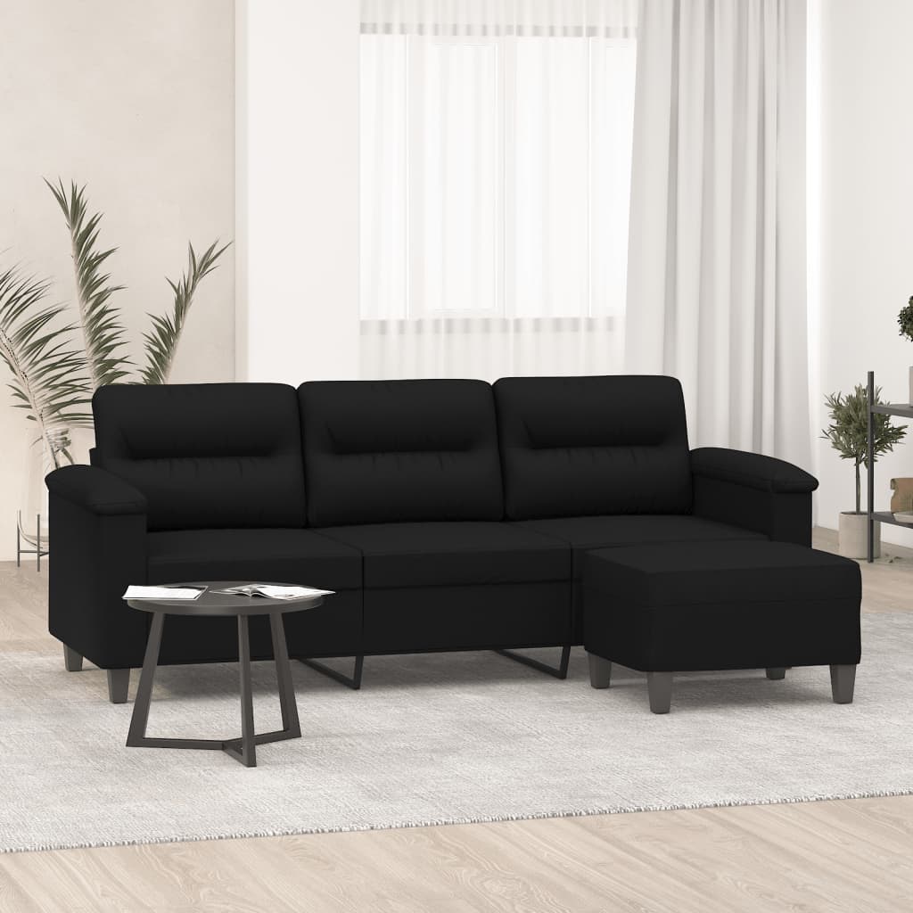 Driezitsbank met voetenbank 180 cm microvezelstof zwart is nu te koop bij PeponiXL, paradijselijk wonen!