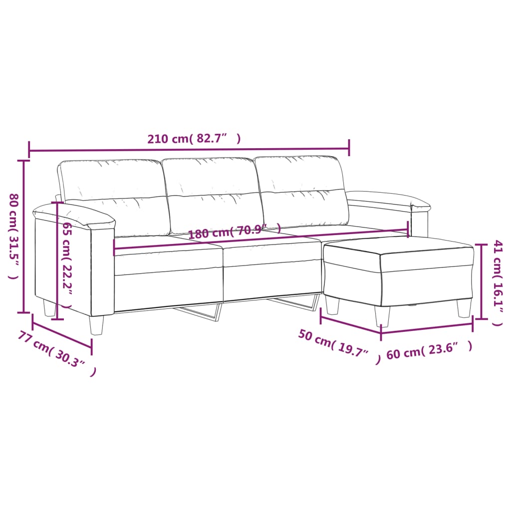 Driezitsbank met voetenbank 180 cm microvezelstof crème is nu te koop bij PeponiXL, paradijselijk wonen!
