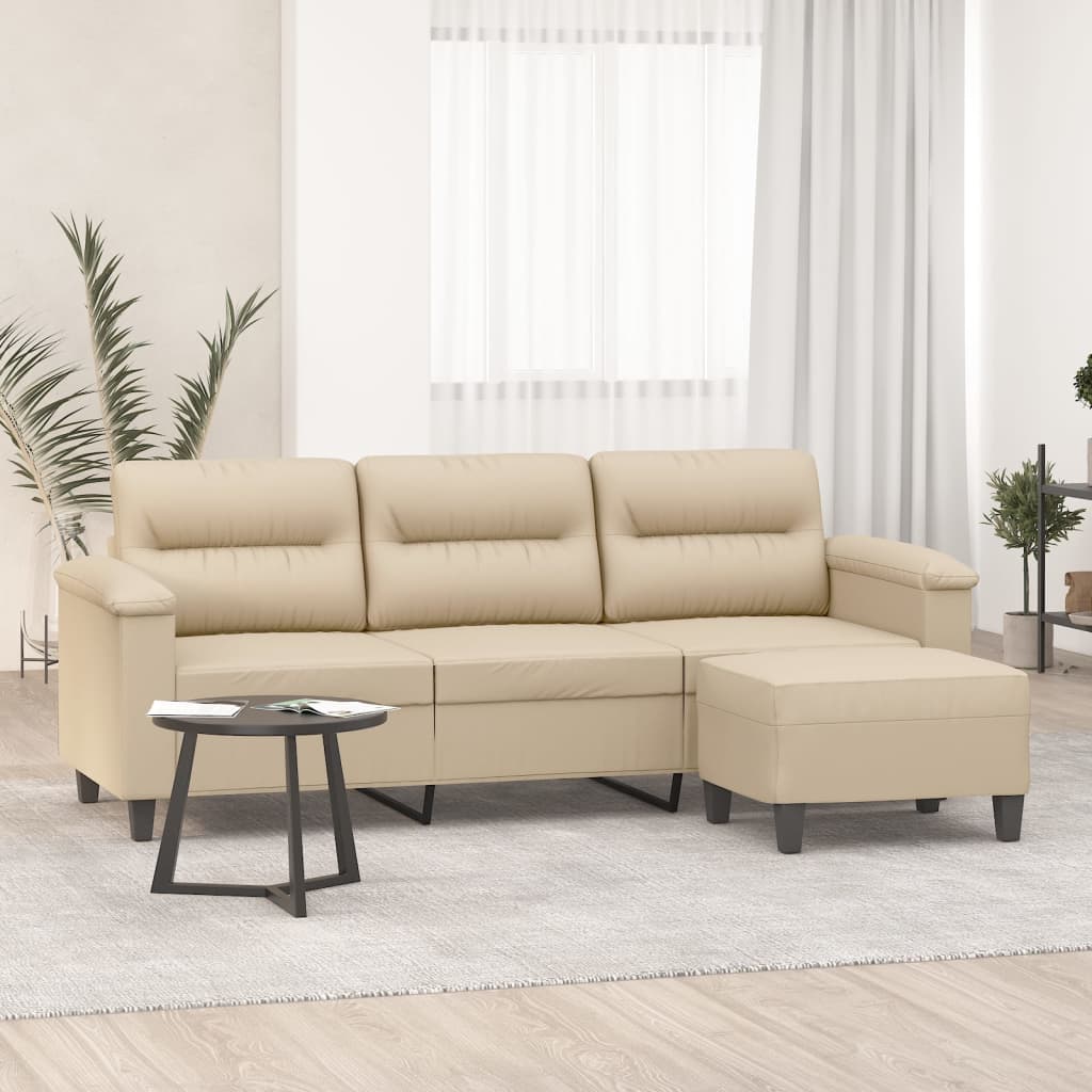 Driezitsbank met voetenbank 180 cm microvezelstof crème is nu te koop bij PeponiXL, paradijselijk wonen!