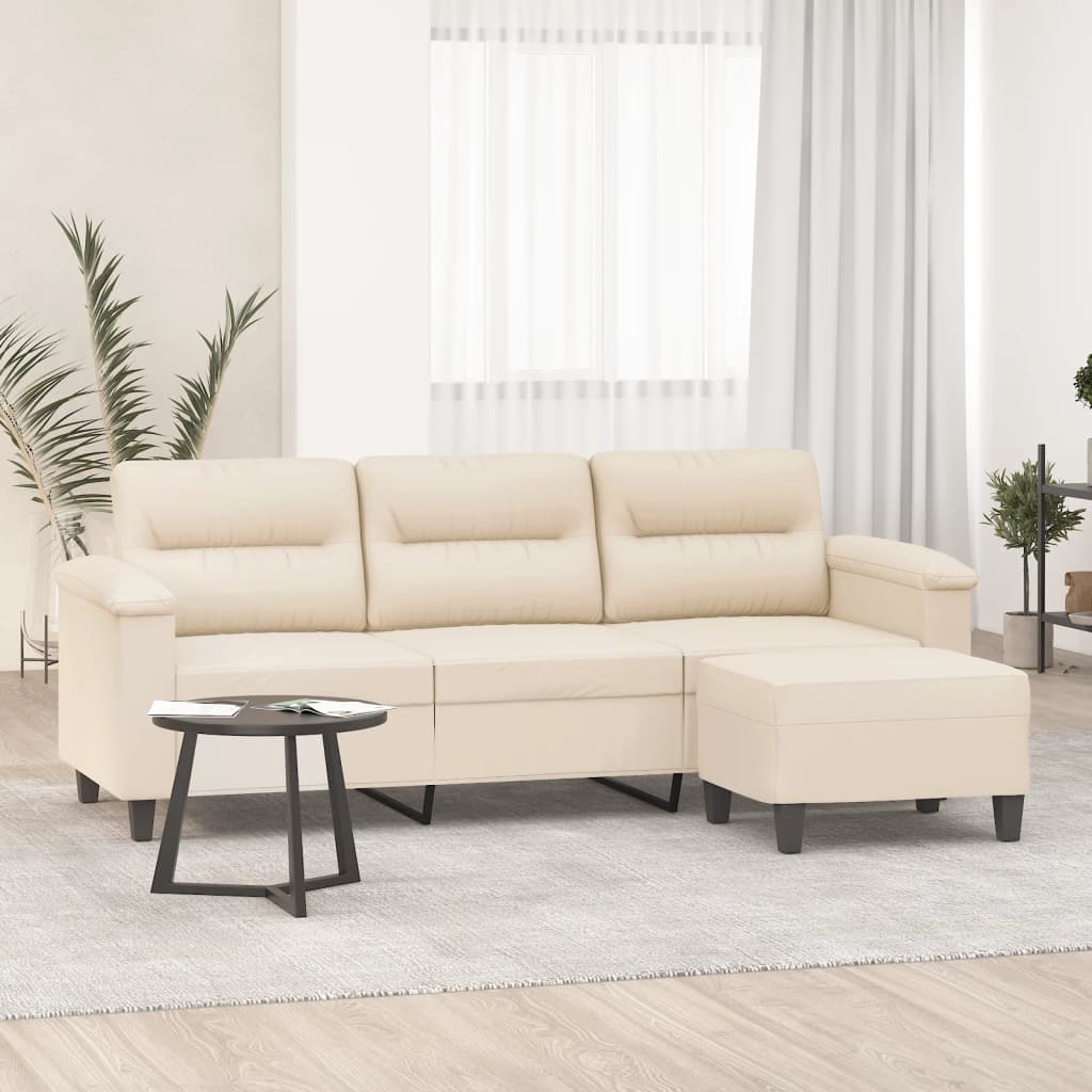 Driezitsbank met voetenbank 180 cm microvezelstof beige is nu te koop bij PeponiXL, paradijselijk wonen!