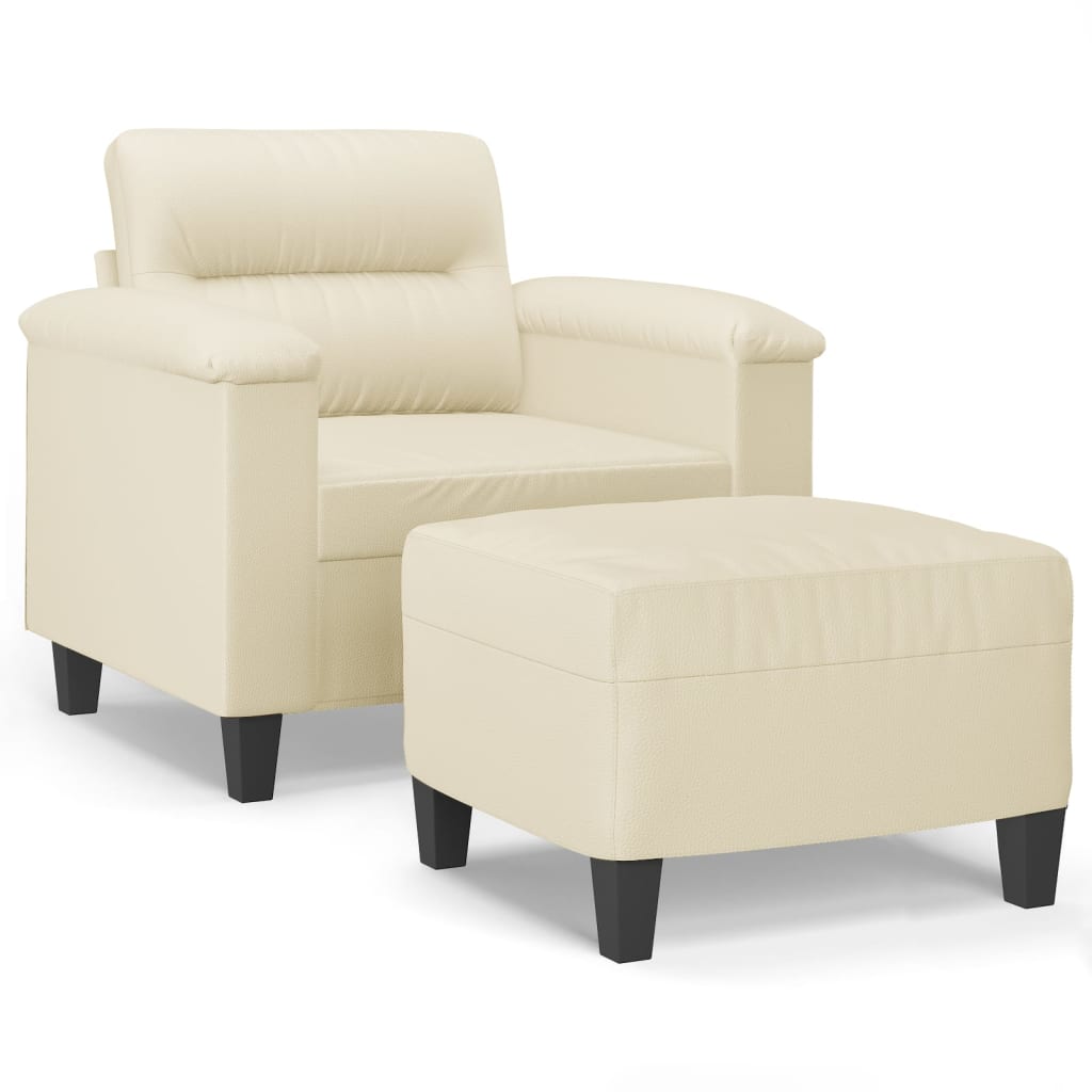 Fauteuil met voetenbank 60 cm kunstleer crèmekleurig is nu te koop bij PeponiXL, paradijselijk wonen!