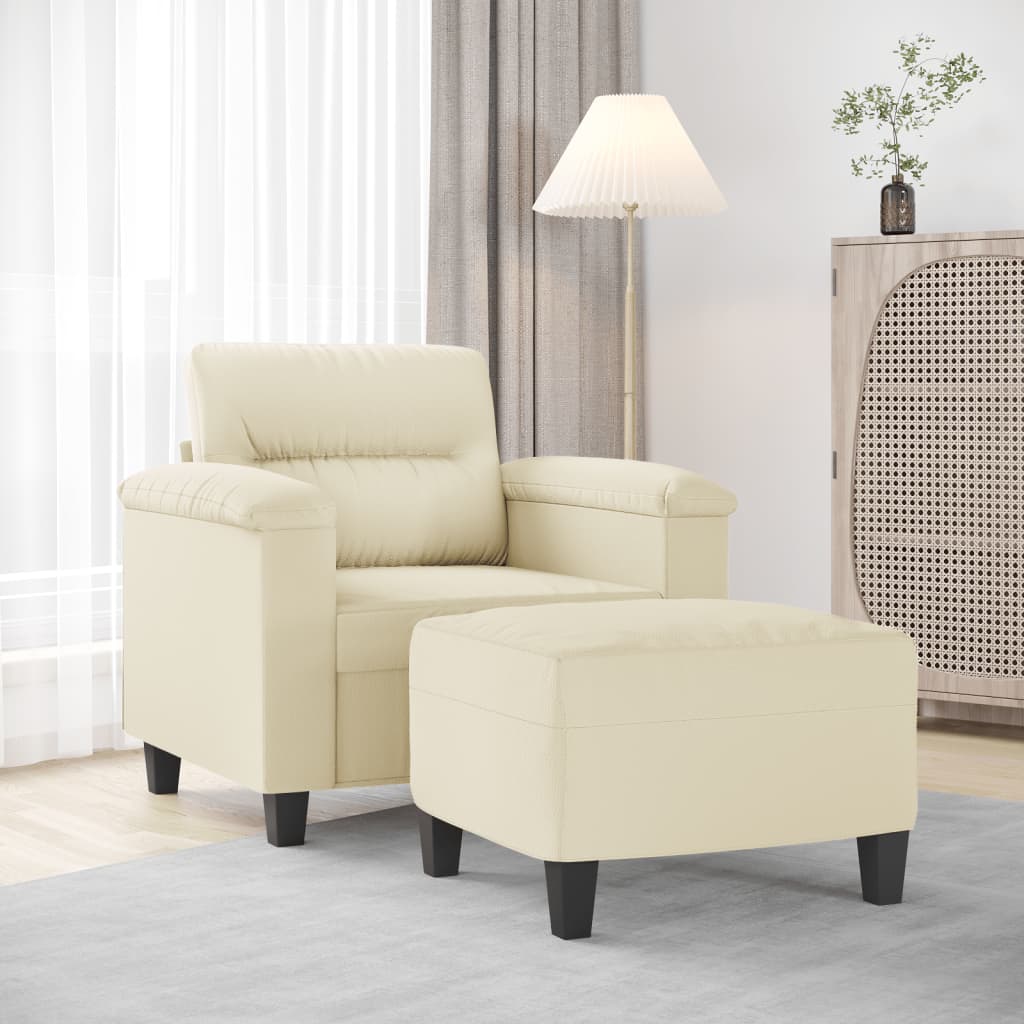 Fauteuil met voetenbank 60 cm kunstleer crèmekleurig is nu te koop bij PeponiXL, paradijselijk wonen!