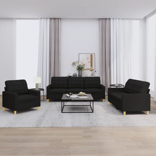 3-delige loungeset met kussens stof zwart is nu te koop bij PeponiXL, paradijselijk wonen!