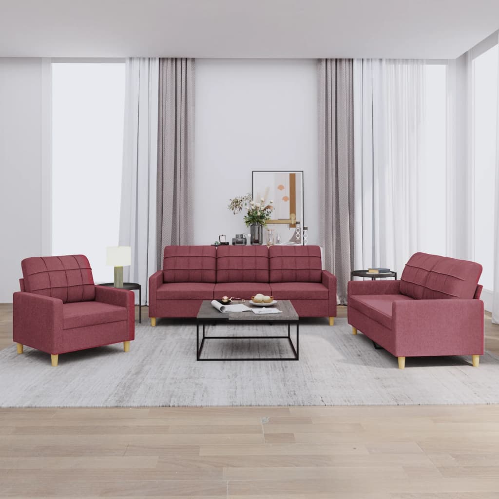 3-delige Loungeset met kussens stof wijnrood is nu te koop bij PeponiXL, paradijselijk wonen!