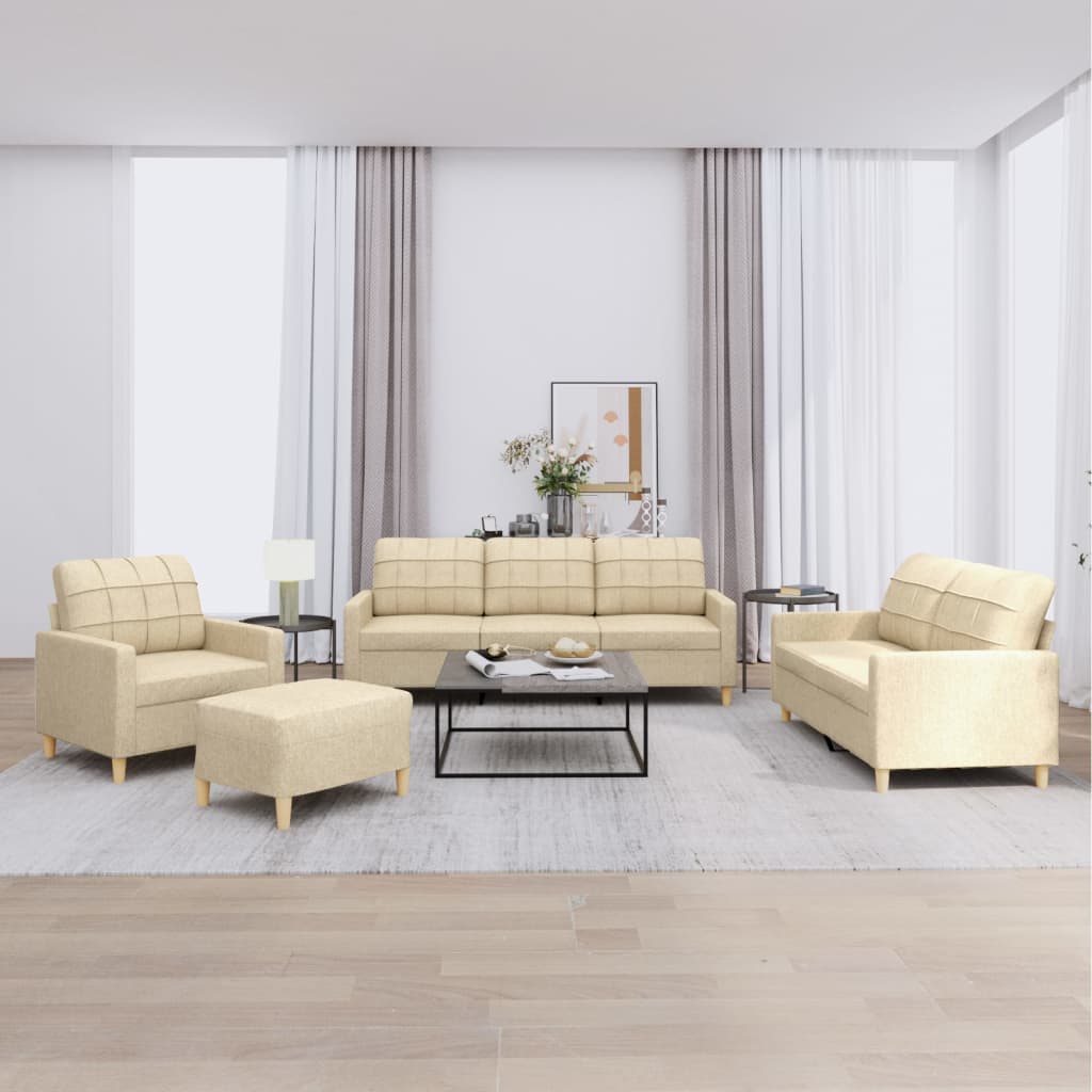 4-delige Loungeset met kussens stof crèmekleurig is nu te koop bij PeponiXL, paradijselijk wonen!