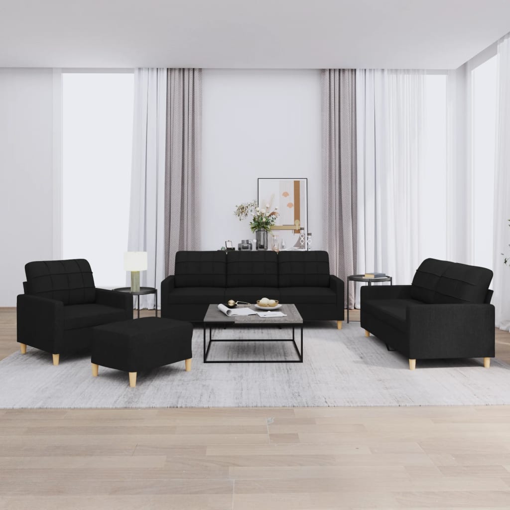 4-delige loungeset met kussens stof zwart is nu te koop bij PeponiXL, paradijselijk wonen!